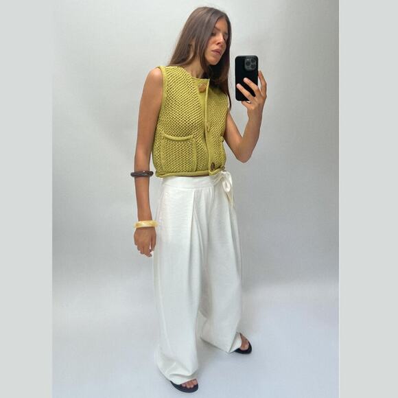 ZARA Knit Top NWT – Pistachio Green Gold Button Vest, Size S - Picture 14 of 16